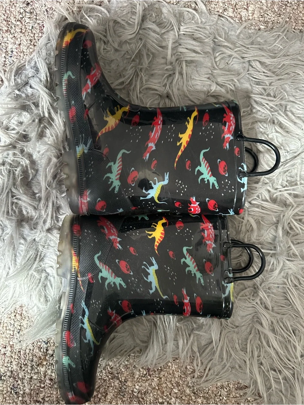 Kids Black Dinosaur Rain Boots